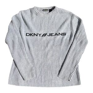 VTG DKNY jeans Donna Karen Gray Ribbed Men's Sweater 90s